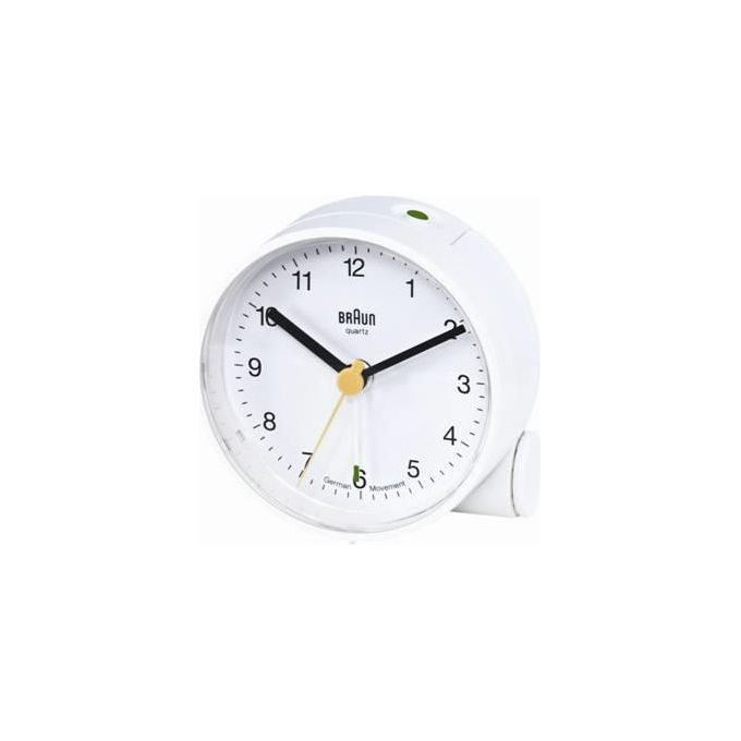Braun BNC001 Sveglia al Quarzo Analogica Rotonda Allarme con Snooze Lancette Luminose colore Bianco