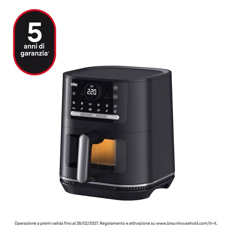 BRAUN Frig.Aria MultiFry HF5075 FRIGGITRICE AD ARIA, capacità 6 l, Max potenza 2000 W, 20 programmi, da 160 °C a 220 °C, Nero