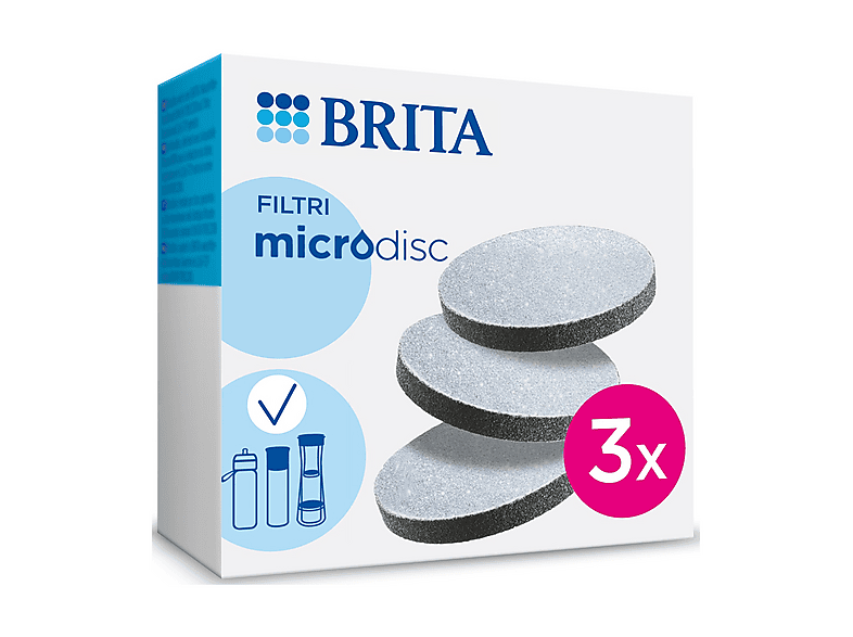 BRITA MicroDisc confezione da 3 - Dischi filtranti di ricambio per bottiglie e borracce BRITA: riducono PFAS, cloro, microparticelle altre impurità