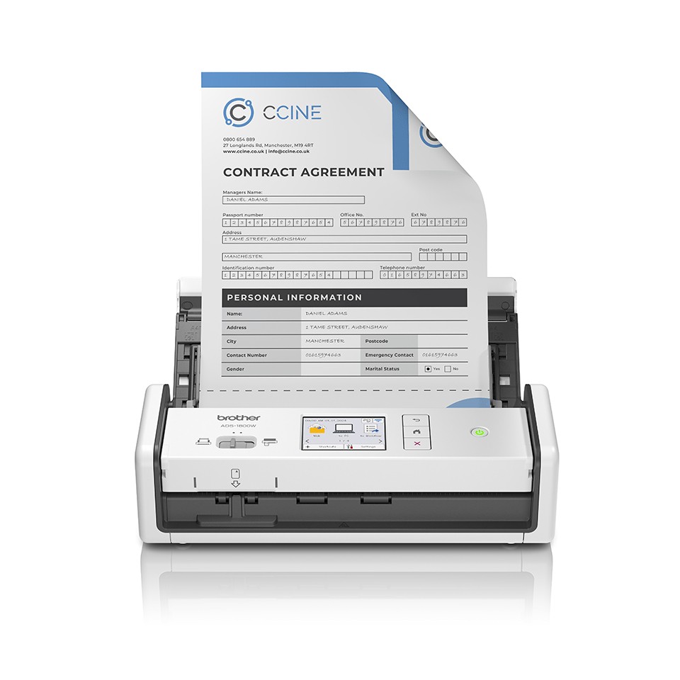 Brother Scanner Documentale Ads-1800W A4 Adf Fronte / Retro Portatile Wireless Usb