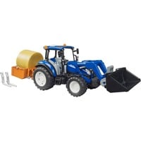 BRUDER New Holland T5.120 con caricatore frontale, cassone di carico, forche e balle rotonde, Veicolo modello