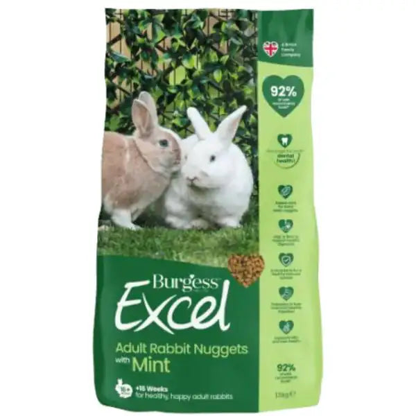 Burgess Excel Coniglio Adult Menta 1,5 kg - Mangime per conigli - 1° ORDINE? scegli tra BZR5 - BZR20 + 200 pt fedeltà