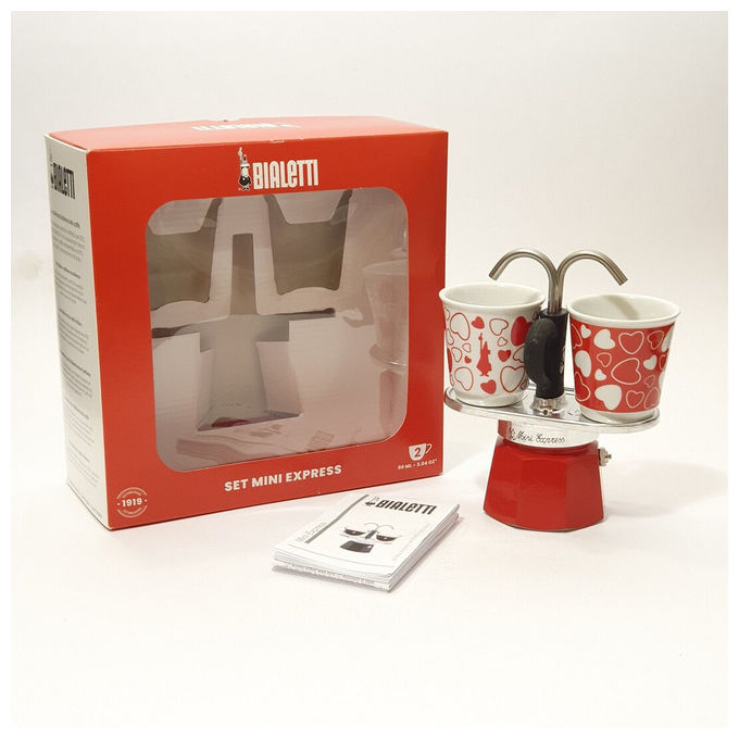 Caffettiera Alluminio 2 Tazze MINI EXPRESS con tazzine ceramica incluse Rosso 0007303