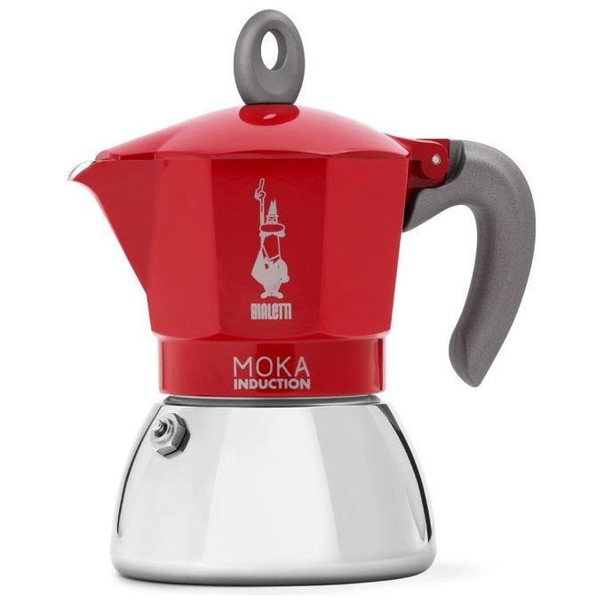 Caffettiera Alluminio 6 Tazze MOKA INDUCTION Cromo e Rosso 0006946 NP