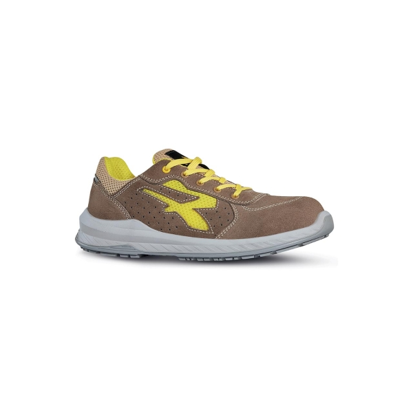 Calzature di sicurezza leggere Upower Reflex S ESD - Taglia 41 - Pelle scamosciata perforata puntale composito tessuto antiperforazione suola antiscivolo soletta anti-fatica protezione S1PS FO SR - Beige/Giallo