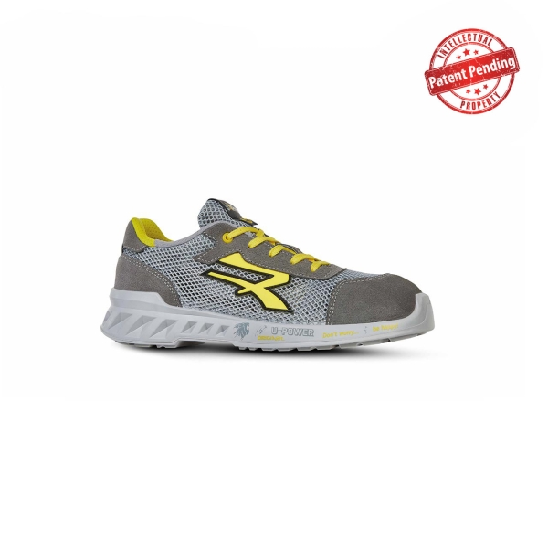 Calzature di sicurezza traspiranti e ultraleggere Upower Tony S ESD - Taglia 44 - Tomaia in Airnet morbida pelle scamosciata antiscivolo resistenti all'olio protezione S1PS FO SR - Grigio chiaro/Giallo