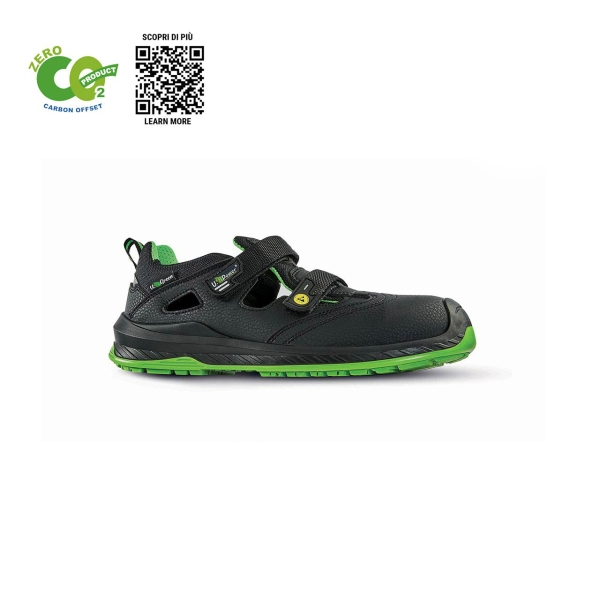 Calzature di sicurezza Upower Brook UK S ESD - Taglia 43 - Antiperforazione Puntale ultraleggero Fodera traspirante Suola antiscivolo Carbon Neutral Protezione S1PS FO SR - Nero/Verde