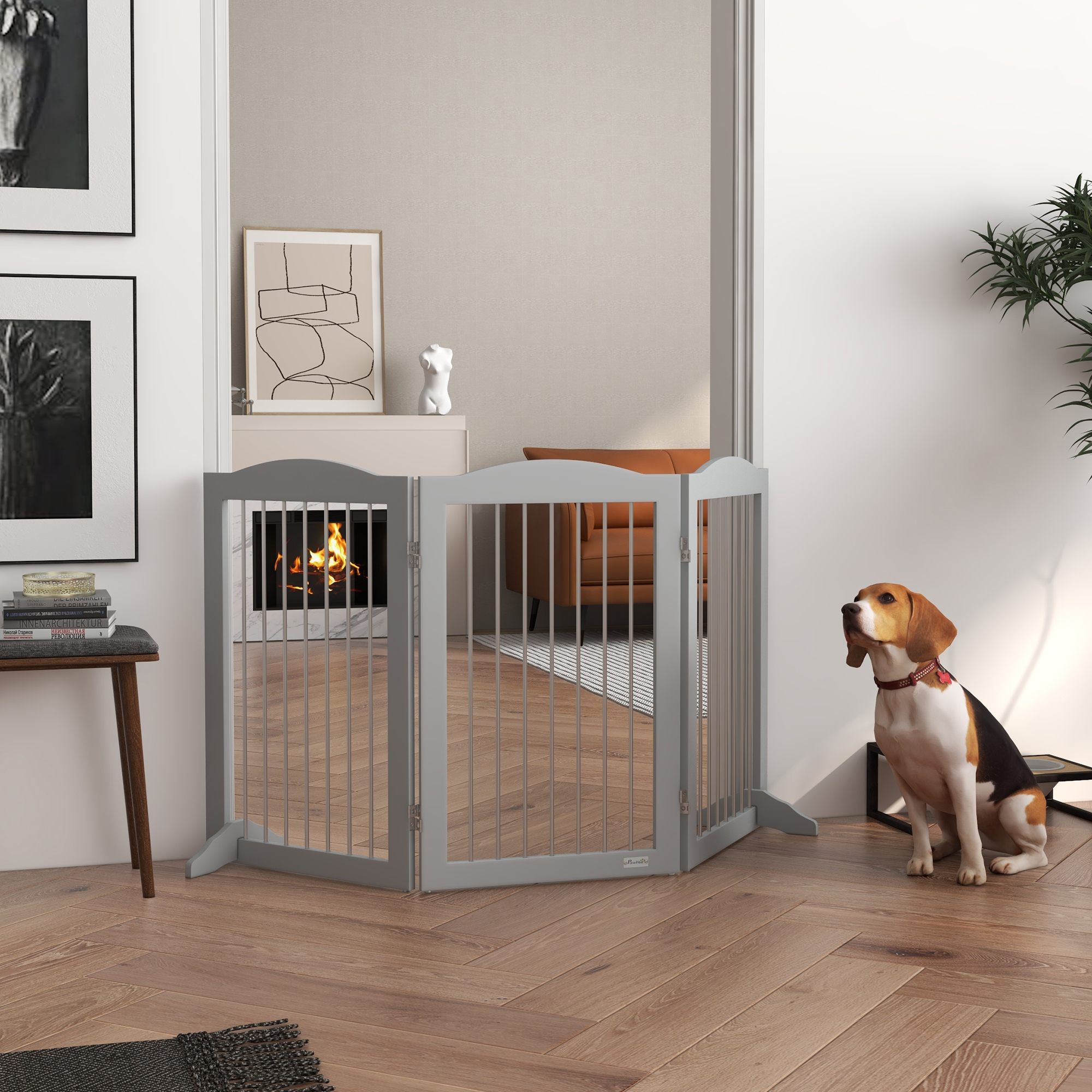 Cancelletto di Sicurezza Pieghevole per Cani Pawhut, 3 Pannelli con 2 Gambe di Supporto, Altezza 80 cm, Adatto per Porte, Corridoi, Camere da Letto e Scale, Grigio