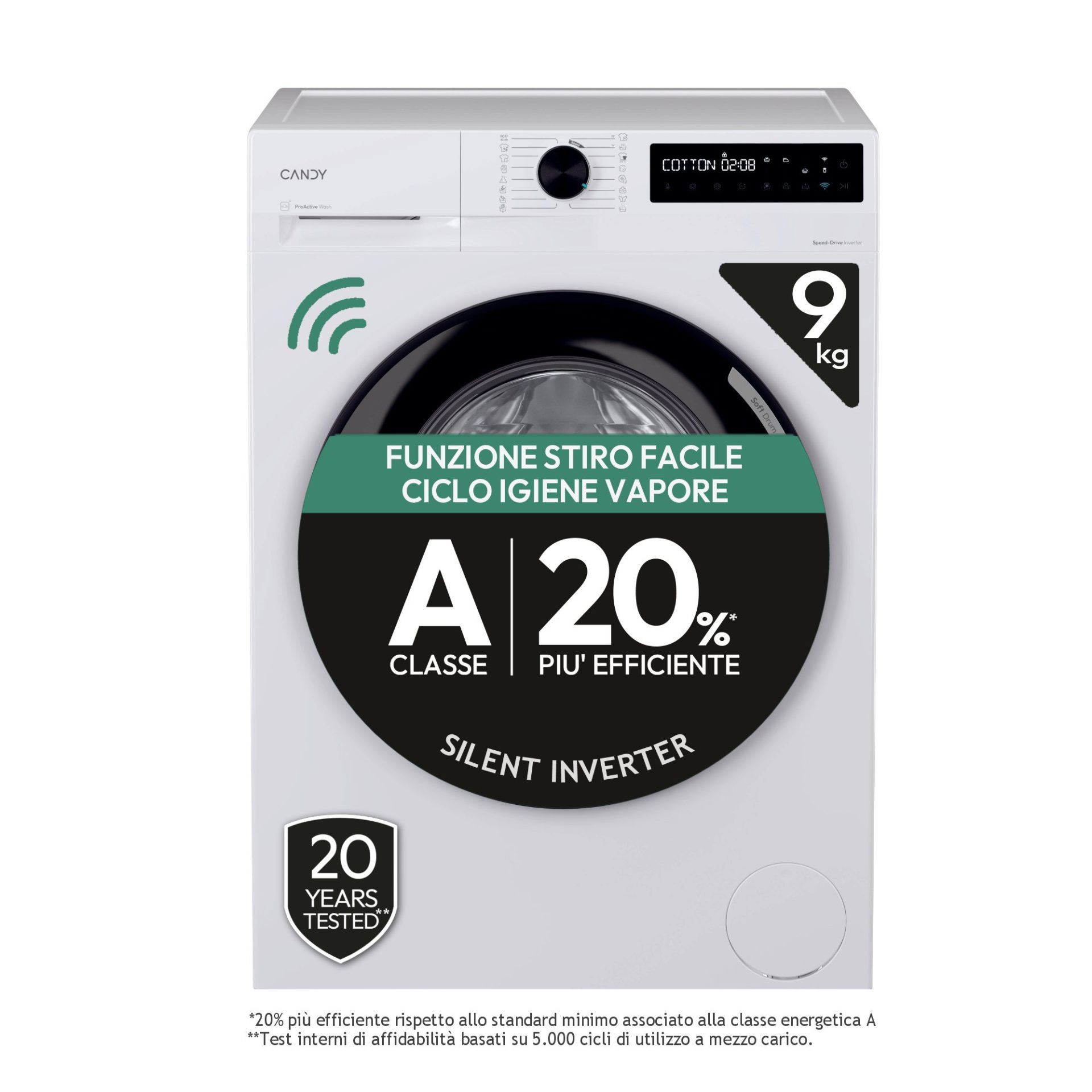 Candy Prowash 500, Lavatrice Carica Frontale 9 Kg, 20% Più Efficente Della Classe A, 1400 Giri, Bianco, Inverter, Vapore, Wi-fi, Smart Wash, Br 49b8-s. Tipo Di Carica: Ca... - Candy Br49b8s - Br49b8s