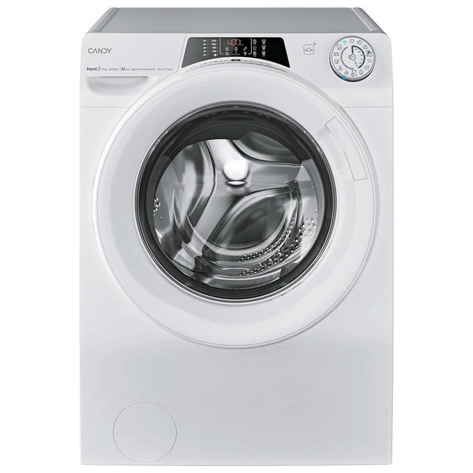 Candy Rapidó Lavatrice Carica Frontale 9 Kg, 40 Più Efficente Della Classe A, 1400 Giri, Bianco, Inverter, Vapore, Wi-fi, 9 Cicli Rapidi, Ro494dwm12/1-s