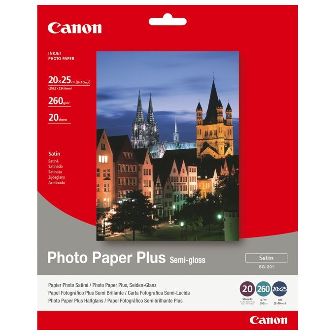 Canon 1686B018 SG-201 PLUS Carta Fotografica Semi-lucida 260 g-m² 20 Fogli 8'' x 10'' colore Bianco