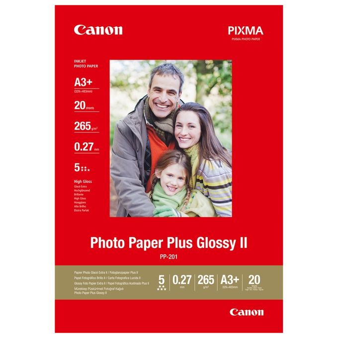 Canon 2311B021 Photo Paper Plus Glossy II PP-201 Carta Fotografica Inkjet A3+ 265 g-m² 20 fogli colore Bianco