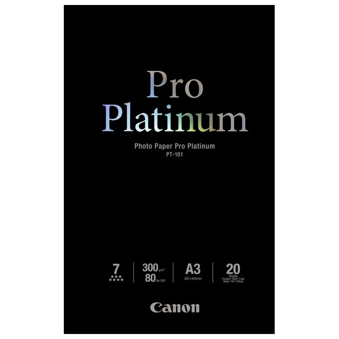 Canon 2768B017 PT-101 Carta Fotografica Pro Platinum A3 300 g-m² Inkjet 20 Fogli colore Bianco Canon 2768B017 PT-101 Carta Fotografica Pro Platinum A3 300 g-m² Inkjet 20 Fogli colore Bianco