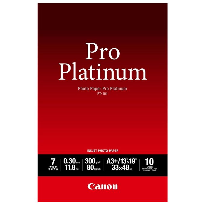 Canon 2768B018 Pro Platinum Carta Fotografica A3+ 300 g-m² Finitura Semi Lucida 10 fogli colore Bianca