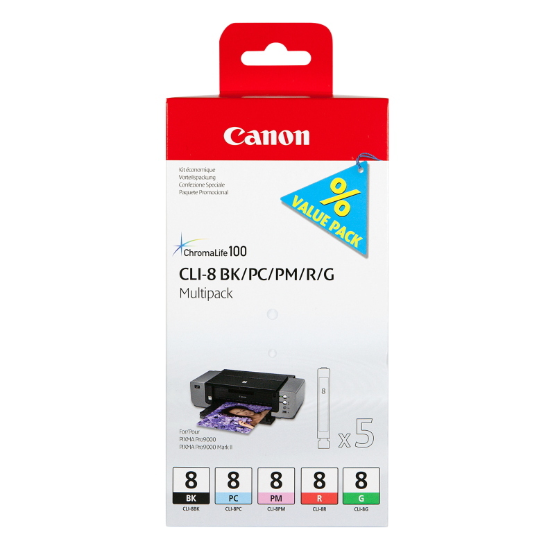 Canon 5 cartucce d`inchiostro multipack cli-8 bk/pc/pm/r/g