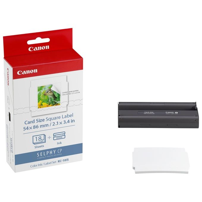 Canon KC-18IS Kit Carta Fotografica Adesiva e Inchiostro per Selphy 54x86 mm 18 fogli colore Bianco