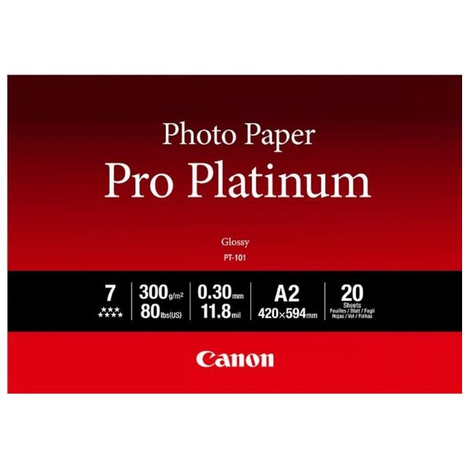 Canon PT-101 Pro Platinum Carta Fotografica A2 20 Fogli 300 g-m² colore Bianco