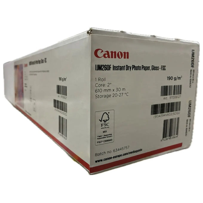 Canon rotolo carta fotografica IJM260F 97006129 inkjet finitura lucida 190 g-m² 1067 mm x 30 m opacita' 92% certificata FSC