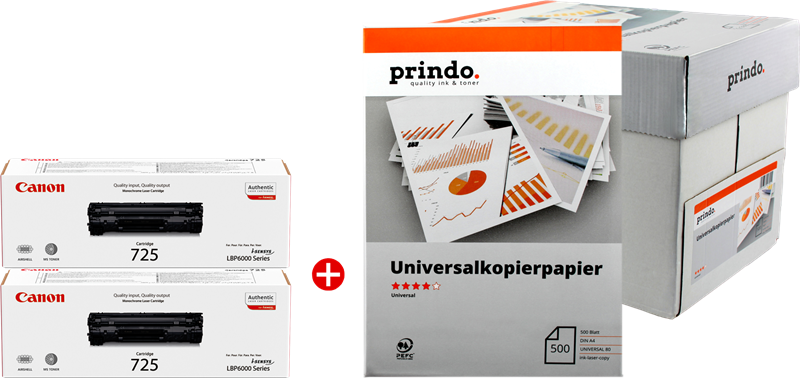 Canon Value Pack nero / Bianco 725 MCVP + Prindo carta universale 500 fogli Canon Value Pack nero / Bianco 725 MCVP + Prindo carta universale 500 fogli