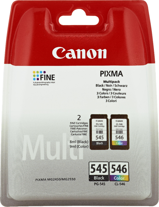 Canon Value Pack nero / differenti colori PG-545+CL-546 MCVP + Prindo Green Recycling papier 500 fogli