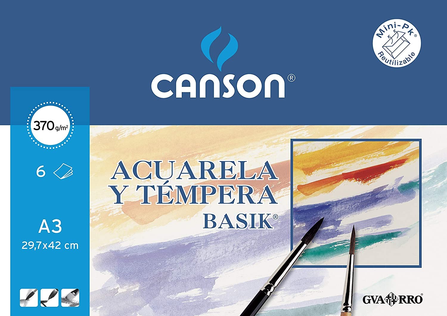 Canson Acquerello Basik Minipack da 6 fogli A3 - 297x42 cm - 370 g - Colore bianco