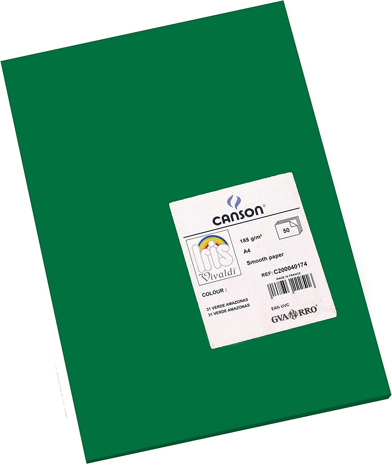 Canson Guarro Confezione da 50 Cartoncini Iris A4 185 g - 21x297 cm - Colore Verde amazzonia