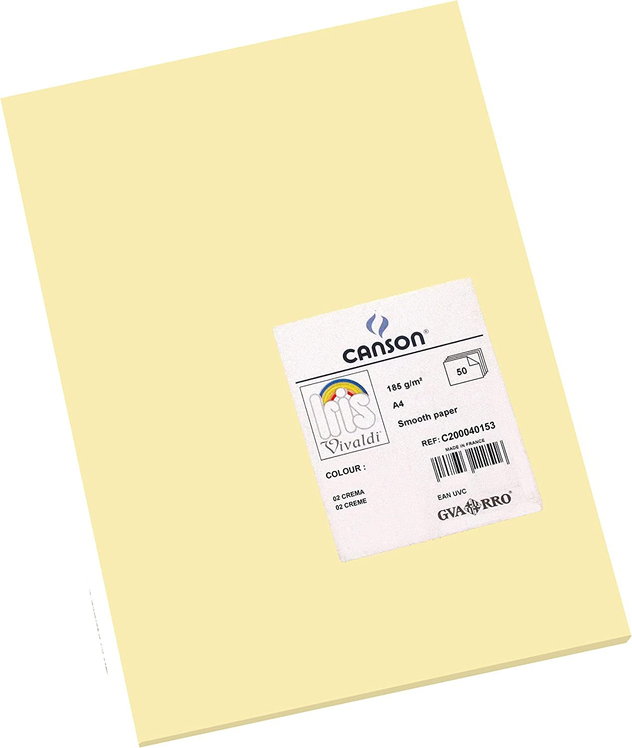 Canson Guarro Confezione da 50 Cartoncini Iris A4 185g - 21x297cm - Colore Crema