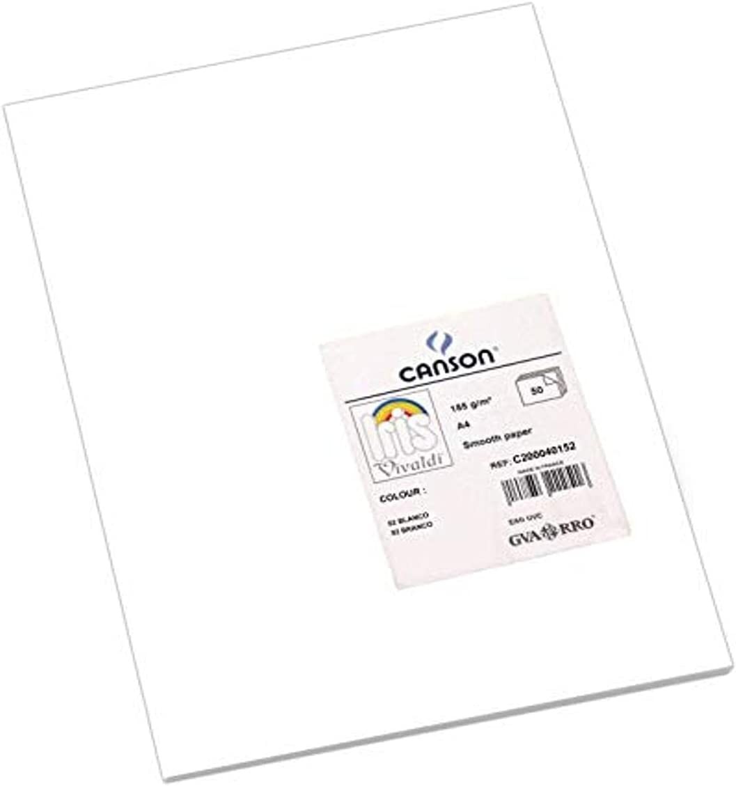 Canson Guarro Confezione da 50 Cartoncini Iris A4 da 185 g - 21x297 cm - Colore Bianco