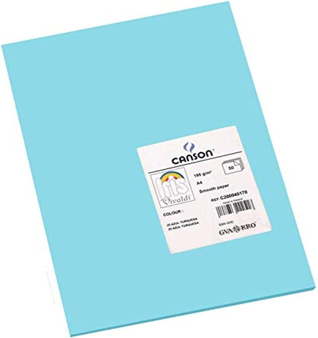 Canson Guarro Confezione da 50 Cartoncini Iris A4 da 185 g - 21x297 cm - Colore Blu Turchese