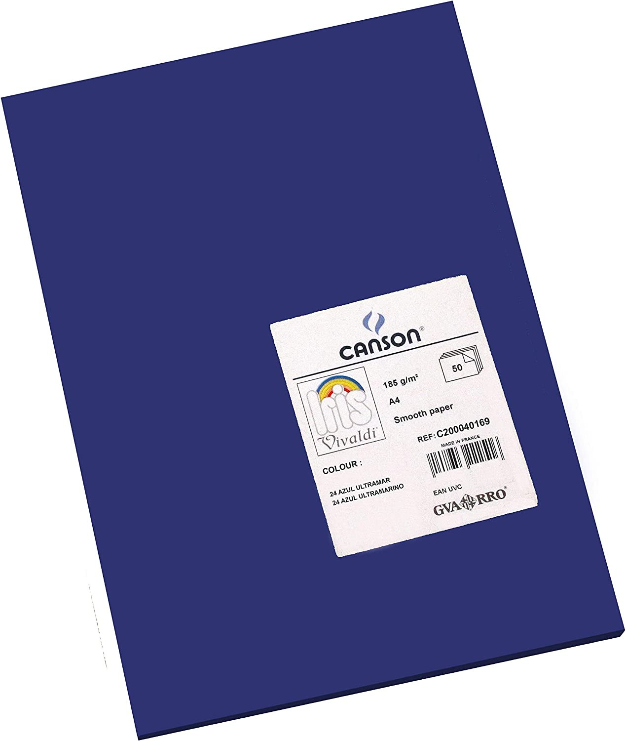 Canson Guarro Confezione da 50 Cartoncini Iris A4 da 185 g - 21x297 cm - Colore Blu Oltremare