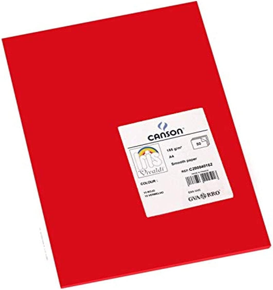 Canson Guarro Confezione da 50 Cartoncini Iris A4 da 185g - 21x297cm - Colore Rosso