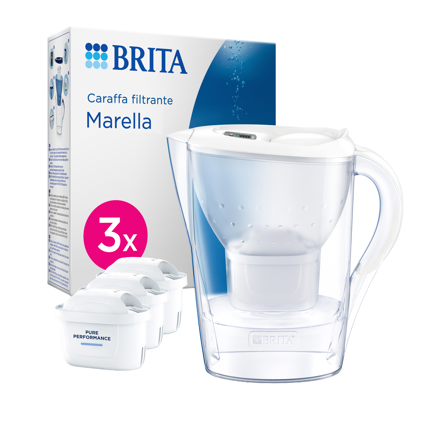 Caraffa filtrante 2,4 L Marella Brita con 3 filtri Maxtra Pro All in 1