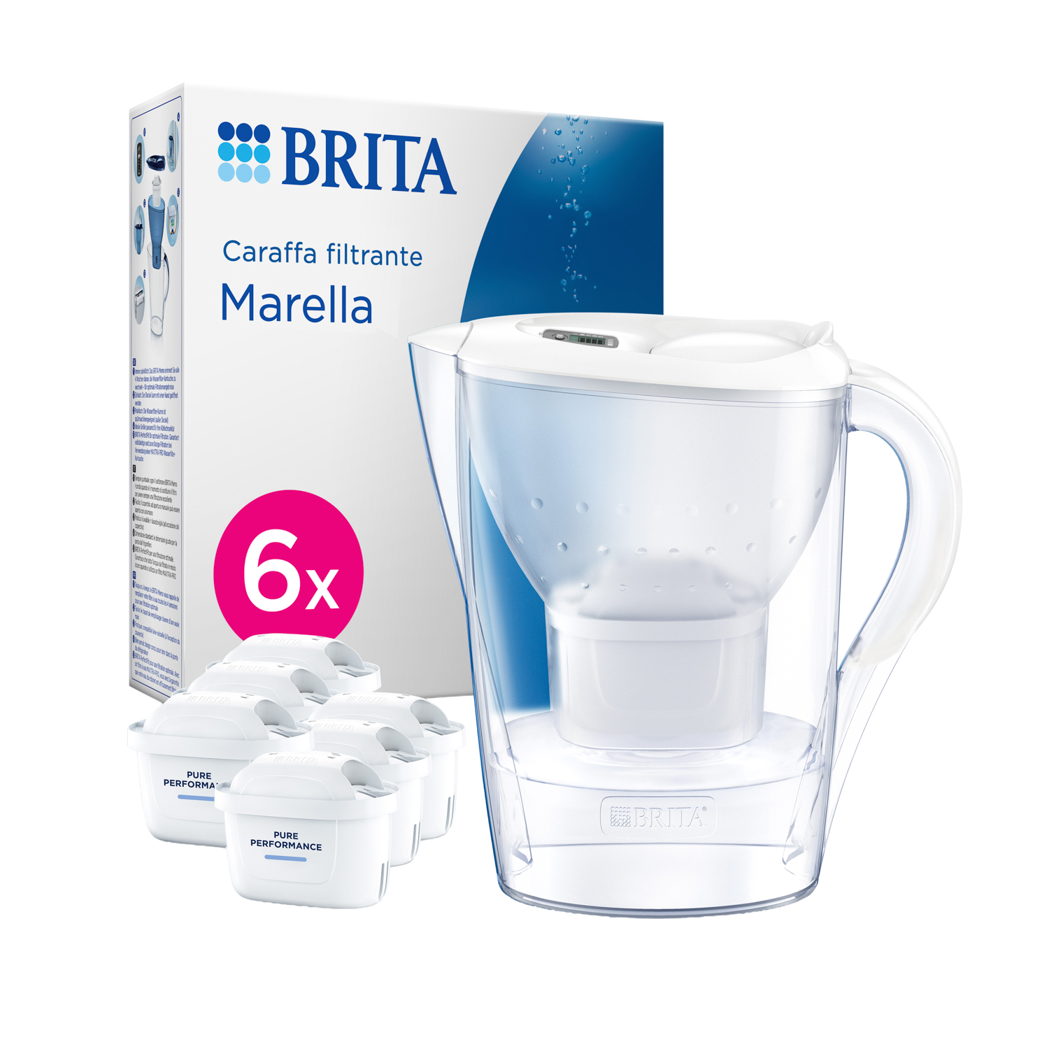 Caraffa filtrante 2,4 L Marella Brita con 6 filtri Maxtra Pro All in 1