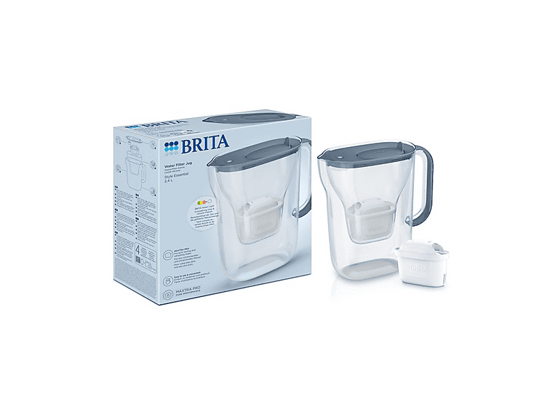 CARAFFA FILTRANTE BRITA STYLE ESSENTIAL BLUE, Capacità Totale 2,4L (1,4L Filtrata), con Indicatore LED Smart Light e Filtro MAXTRA PRO