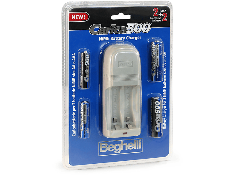 CARICABATTERIA BEGHELLI CARICA 500+2AA da 13,5W, Nero