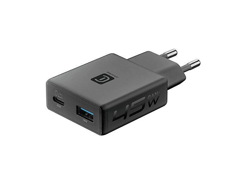 CARICABATTERIA CELLULARLINE CHARGER POWER LITE 45W SLIM DUAL A+C Nero