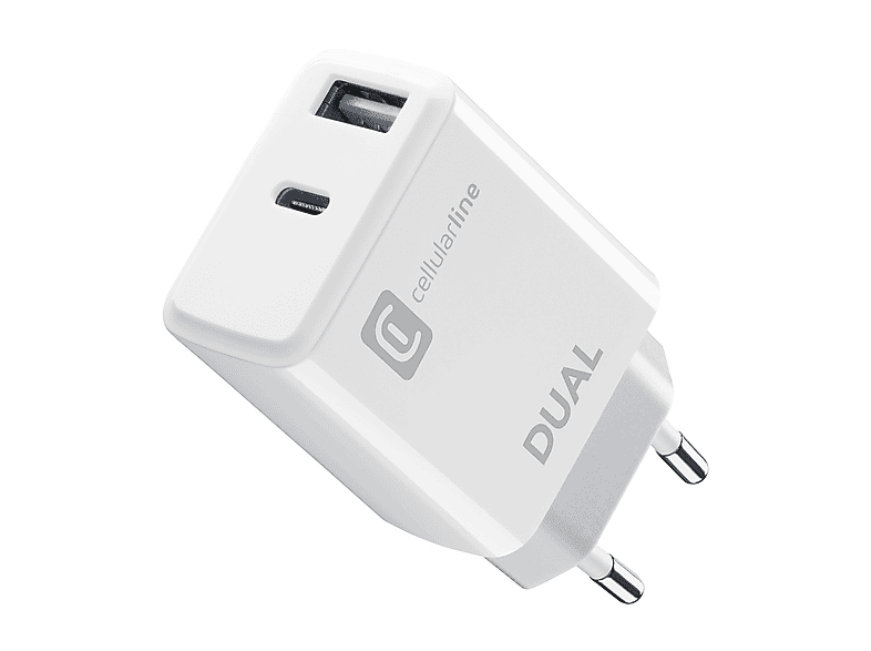 CARICABATTERIA CELLULARLINE Dual Charger da 20W, Bianco