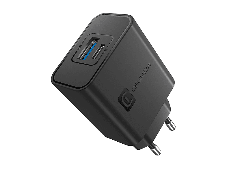 CARICABATTERIA CELLULARLINE Dual Super Fast Charger da 45W, Nero