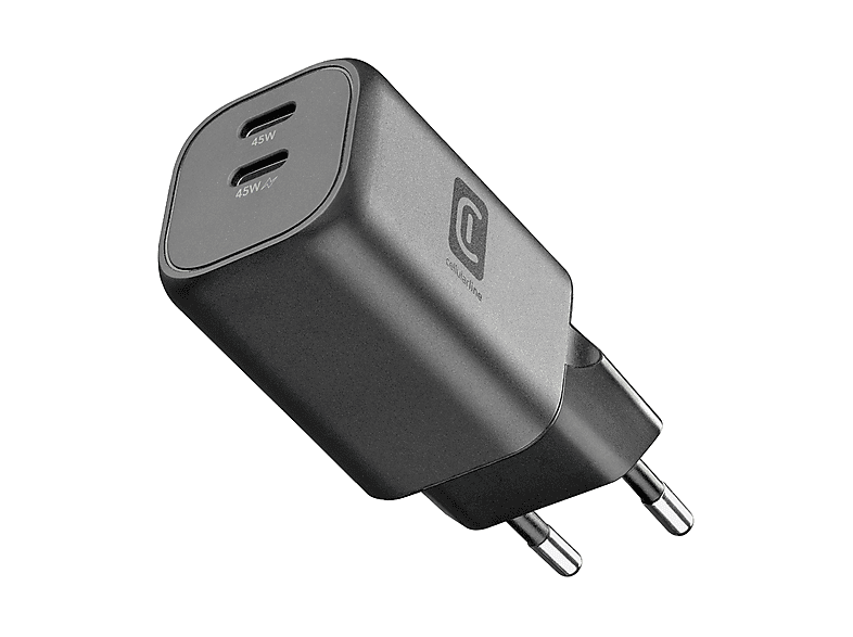 CARICABATTERIA CELLULARLINE GAN+ 45 W 2 porte USB-C da W, Nero