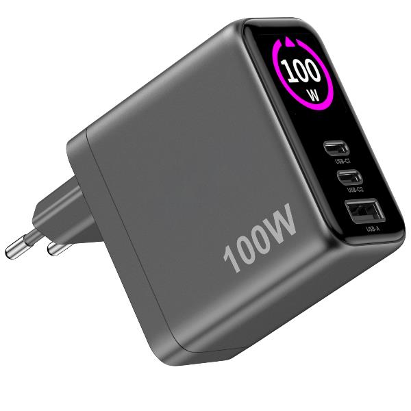CARICABATTERIA CELLY Caricabatterie da viaggio 100W schermo integrato Nero