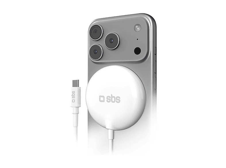 Caricabatteria Magsafe SBS Caricatore wireless Qi2.2 da 25 W con cavo USB-C integrato, Bianco