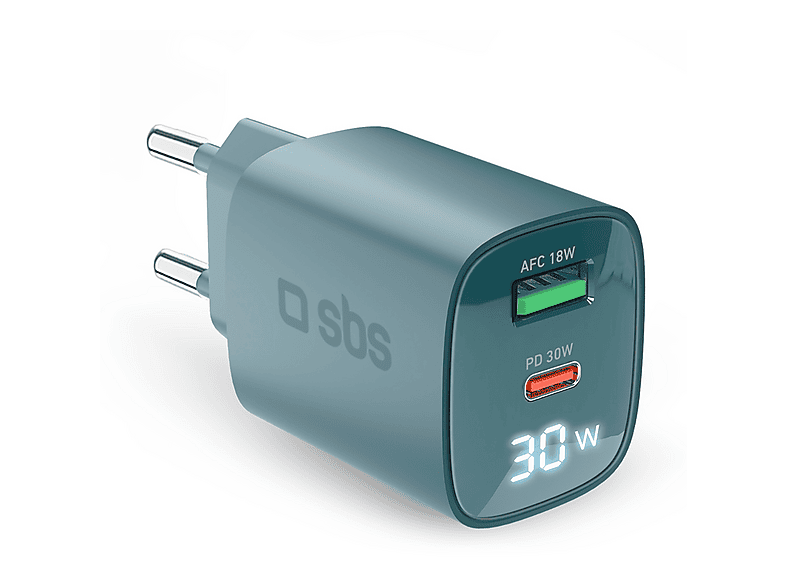 CARICABATTERIA SBS 30W (PD) Display LCD da 30W, Azzurro