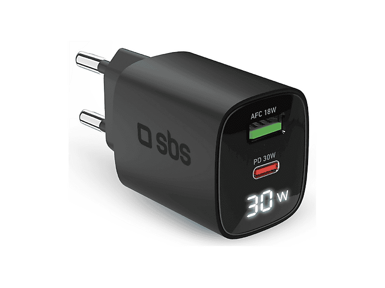 CARICABATTERIA SBS 30W (PD) Display LCD da 30W, Nero