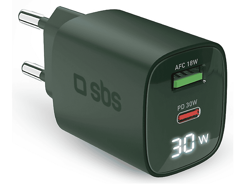 CARICABATTERIA SBS 30W (PD) Display LCD da 30W, Verde