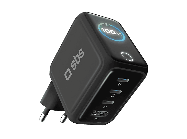 Caricabatteria SBS Caricatore USB-C Smart con display TFT e Power Control 2.0, 100W, Nero Caricabatteria SBS Caricatore USB-C Smart con display TFT e Power Control 2.0, 100W, Nero