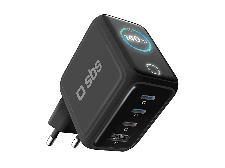 Caricabatteria SBS Caricatore USB-C Smart con display TFT e Power Control 2.0, 140W, Nero Caricabatteria SBS Caricatore USB-C Smart con display TFT e Power Control 2.0, 140W, Nero