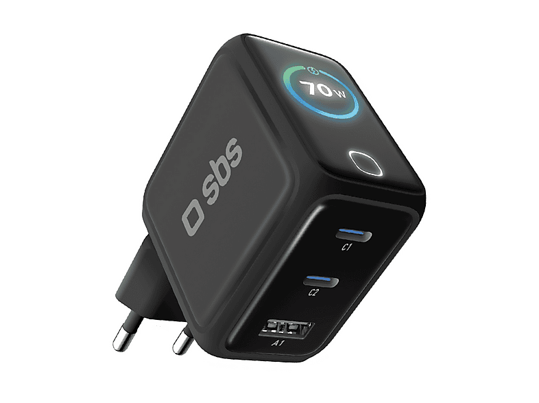 Caricabatteria SBS Caricatore USB-C Smart con display TFT e Power Control 2.0, 70W, Nero Caricabatteria SBS Caricatore USB-C Smart con display TFT e Power Control 2.0, 70W, Nero