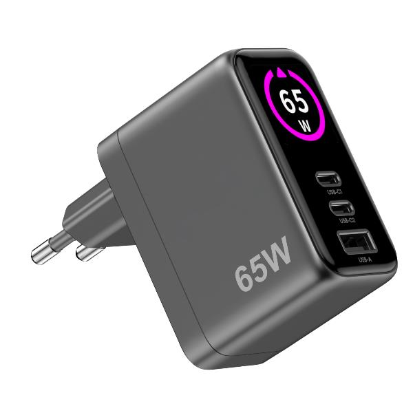 CARICABATTERIE CELLY Caricabatterie da viaggio 65W schermo integrato Nero