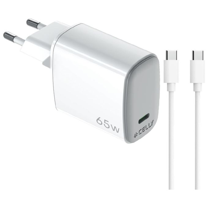 CARICABATTERIE CELLY Caricabatterie GAN a muro 65W con cavo Bianco