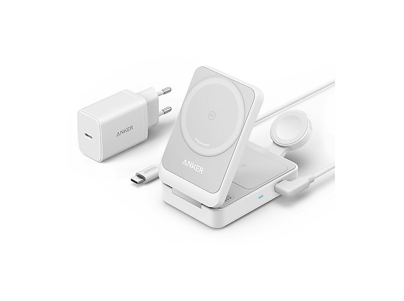 CARICATORE MAGSAFE ANKER MagGo 15W Foldable 3-in-1 da 15W, Bianco CARICATORE MAGSAFE ANKER MagGo 15W Foldable 3-in-1 da 15W, Bianco